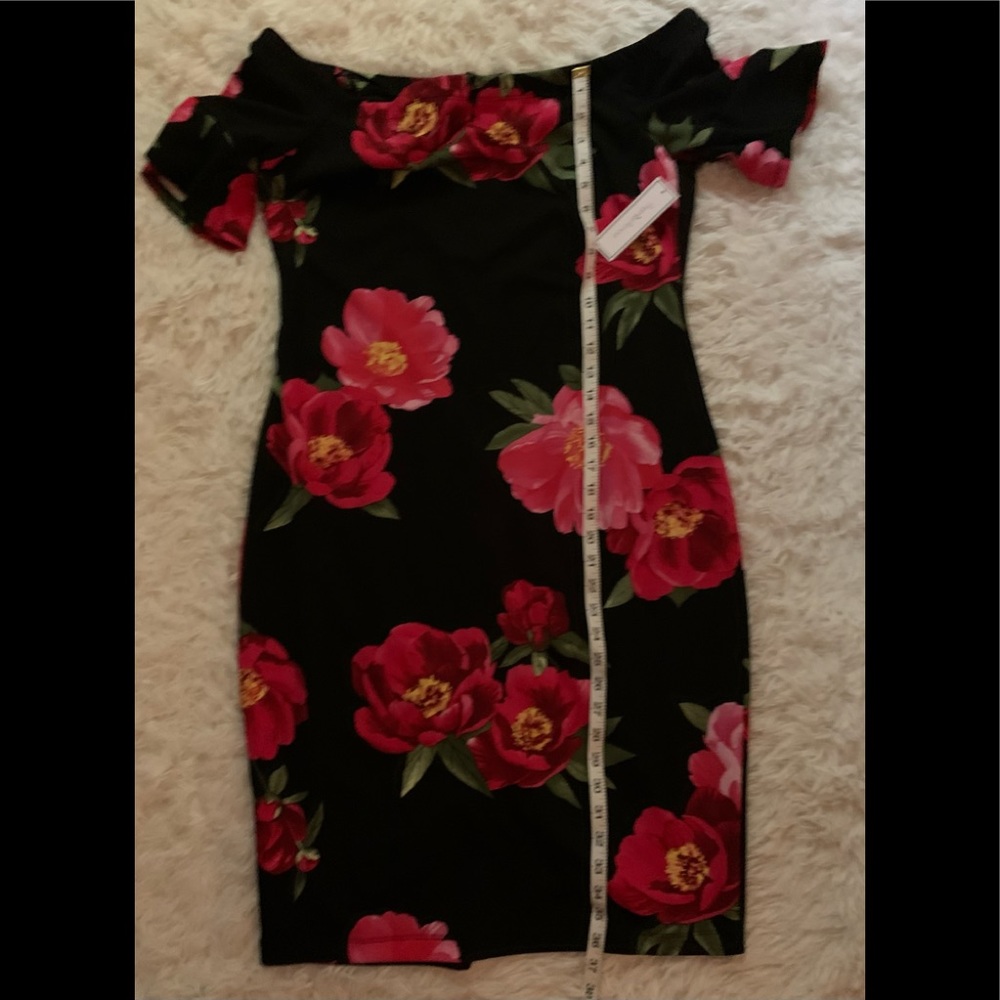 Off Shoulders Midi Black Floral Dress 16 - Picture 3 of 11